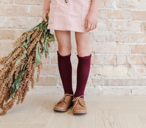 Wine Lace Top Knee High Socks - Image 3
