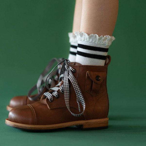 Black Stripe Lace Midi Socks