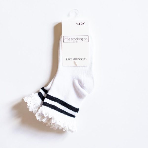 Black Stripe Lace Midi Socks - Image 3