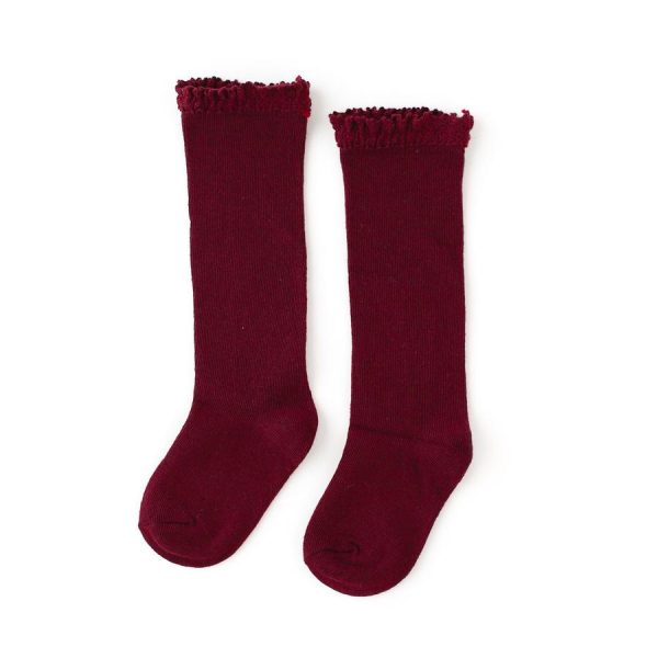 Wine Lace Top Knee High Socks - Image 2