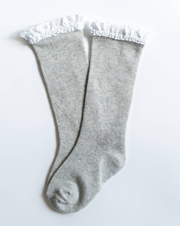 Gray + White Lace Top Knee Highs - Image 3